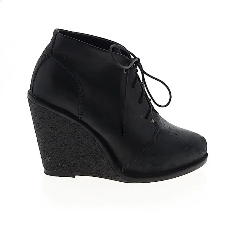 RAG & BONE Black Wedge Leather Bootie Ankle Boot Distressed Odval Desert‎ Size 7